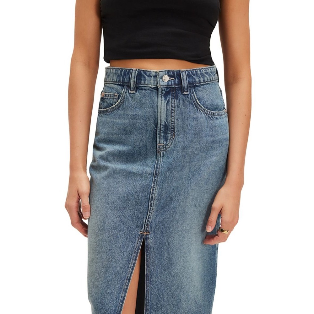Free People Nothing Better Denim Maxi Skirt Little Things Blue Size 25 New W Tag
